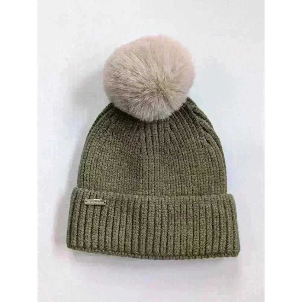 Steve Madden Beanie PomPom Hat Khaki